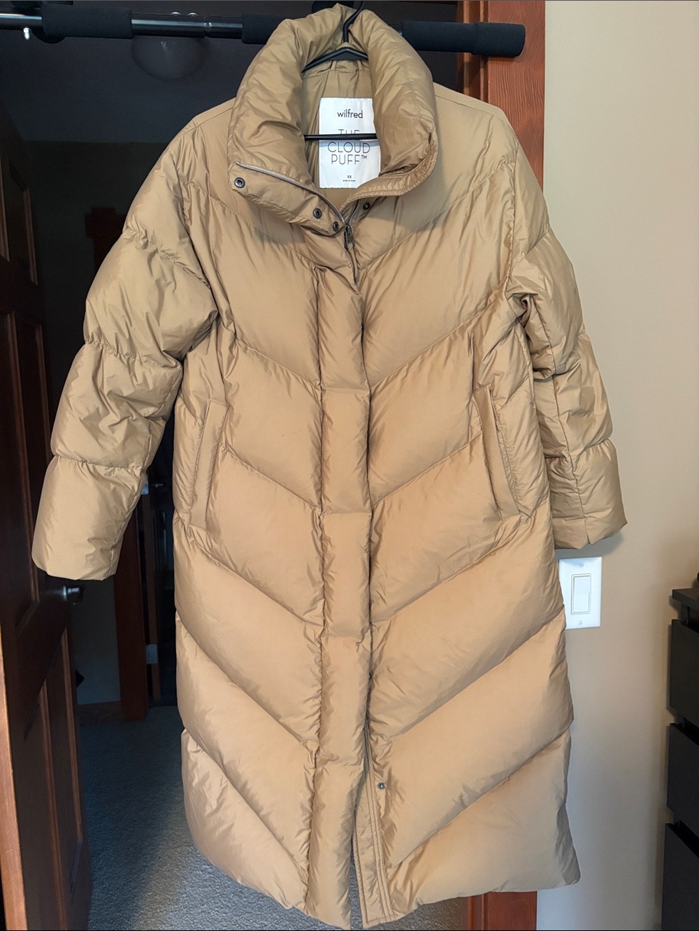 Wilfred Camel Tan Long Chevron Puffer Coat